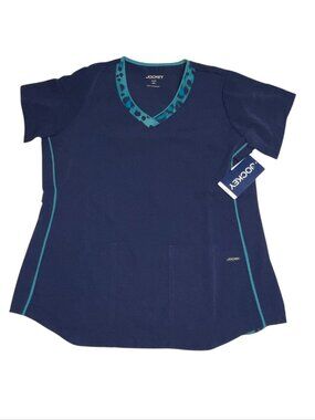Jockey Women's Cheetah Leopard Print Scrub Top Navy Blue Green New Tags Medium
